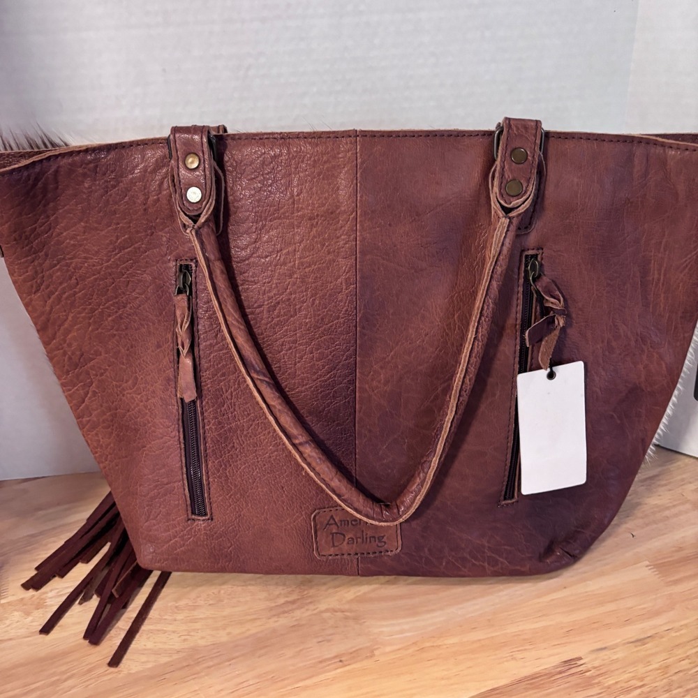 American Darling Tote New Rodeo Cowhide Bag Fringe Tooled Leather Conceal Carry - Picture 4 of 16